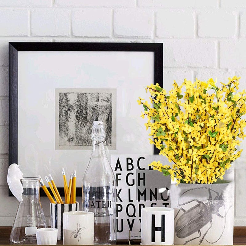 HO2NLE 6 PCS 25.5inch Artificial Flowers Yellow Silk Fake Winter Jasmine Long Stem Artificial Orchids Flowers for Decoration Indoor Outdoor Wedding Home Bedroom Yard Cemetery - Image 4